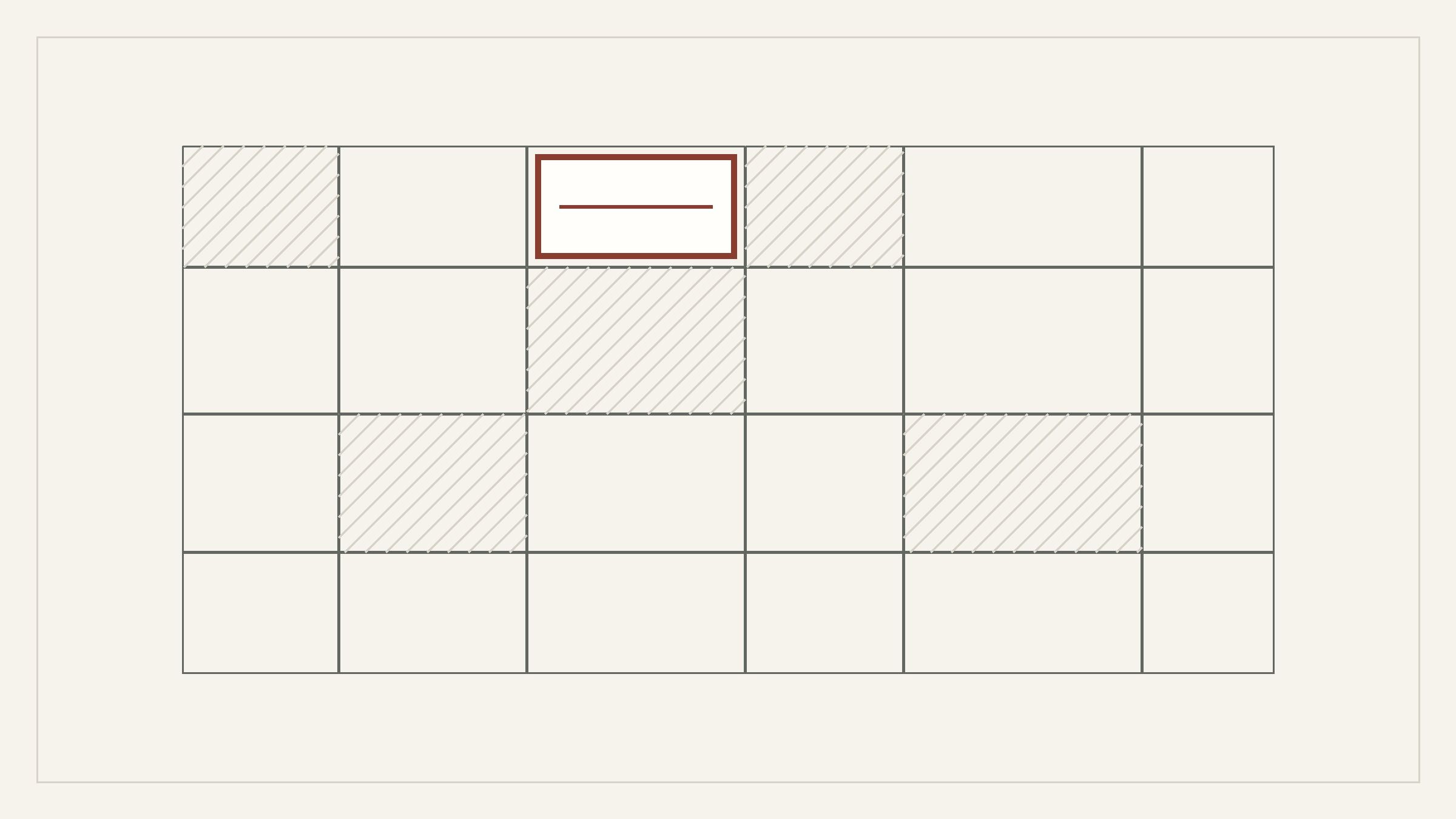 Editorial illustration: a plat map of parcels with one parcel outlined in dark red